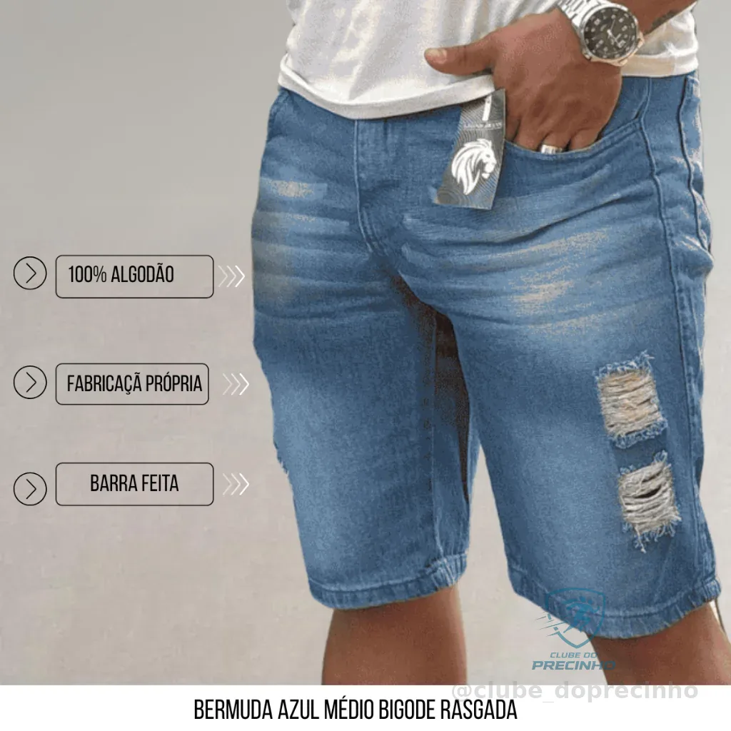 Bermuda Jeans Masculina Variações Destroyed Rasgada Descoladas e Estilo Jovem Casual - Tendência Shopee