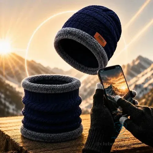 Kit Touca Gorro Cachecol Luva Touch Inverno Frio Masculino Azul Un Lisa