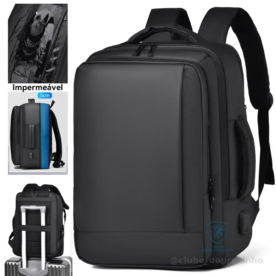 Mochila de laptop de negócios à prova d'água reforçada com expansão de capacidade Shopee