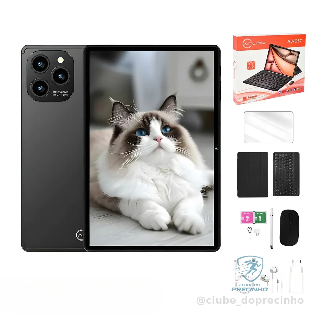 Tablet 10.1” com Teclado+Mouse 6GB RAM 128GB Android 13 Câmera 50MP Shopee