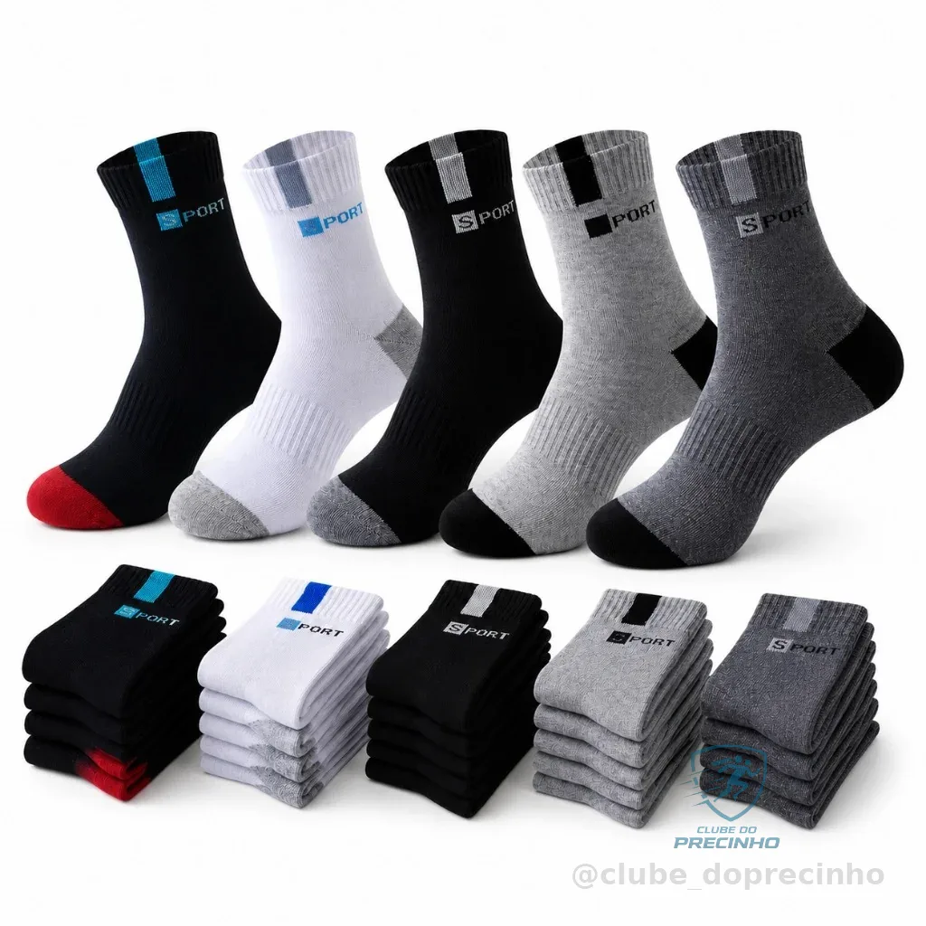 Kit de 12 Pares de Meias Sport Cano Longo Meias Masculina Shopee