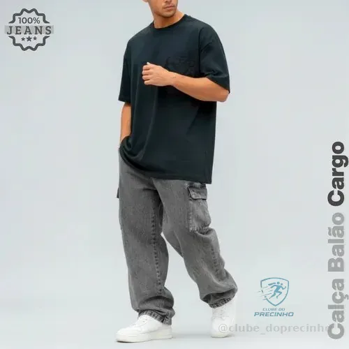 Calça Jeans Cargo Masculina Streetwear Preta Mescla 34 Ao 44