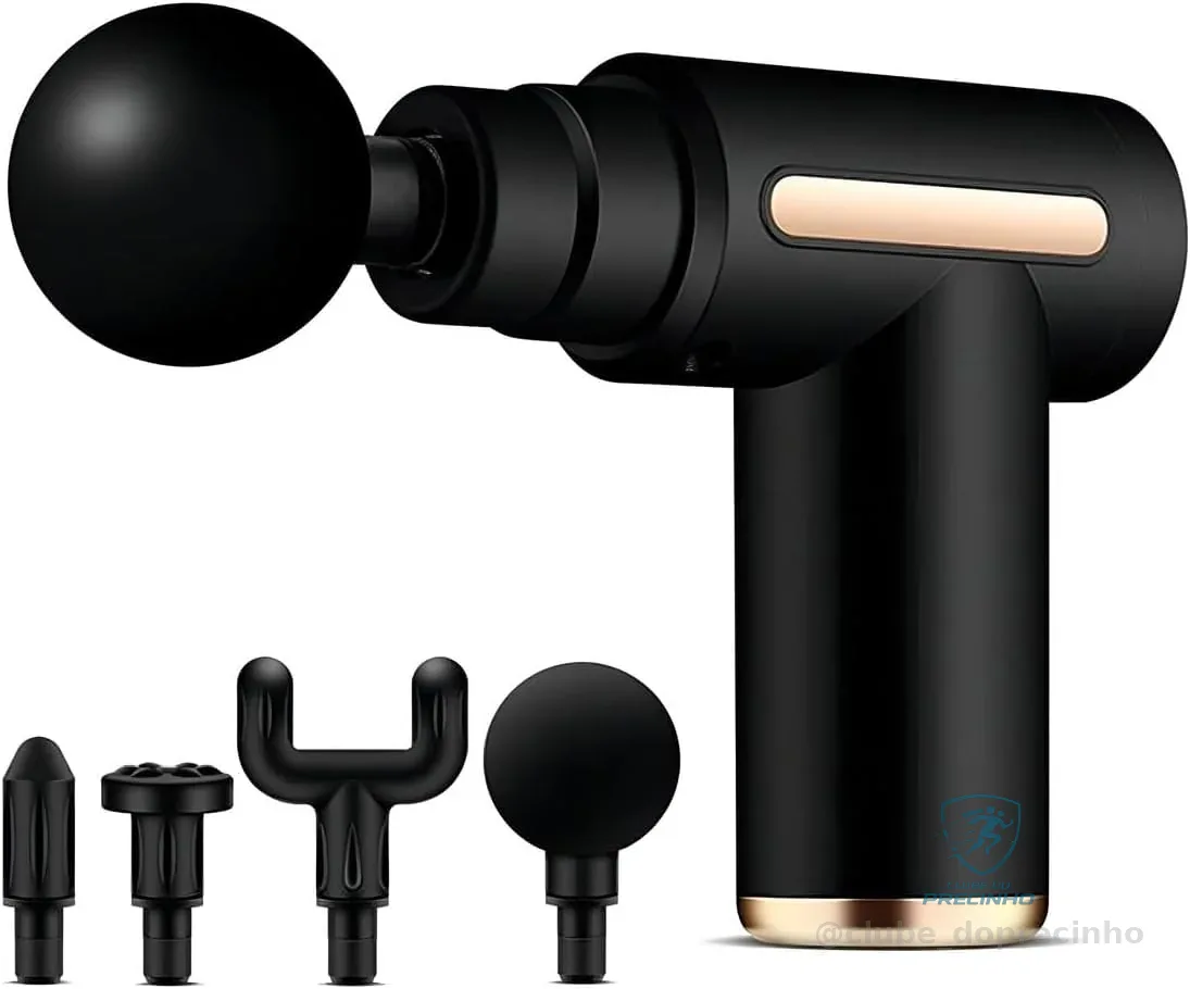 Massageador Elétrico Pistola Muscular Profissional Recarregável 4 Ponteiras Massagem Relaxante Alívio Dores Pós-Treino Miofascial Fitness Corpo Inteiro Esportivo Portátil Silencioso Premium