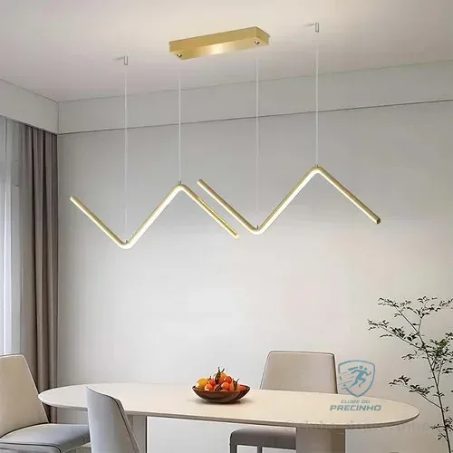 Lustre Pendente Led Moderno-sala Mesa Jantar Zig Zag Dourado 127/220v Dourado