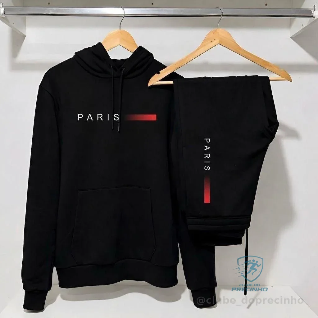 🇧🇷🇧🇷🇧🇷 Conjunto Moletom Paris Kit Calça E Blusa Frio Canguru Capuz