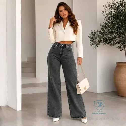🇧🇷🇧🇷🇧🇷 Calça Jeans Pantalona Wide Leg Feminina Cintura Alta Larga
