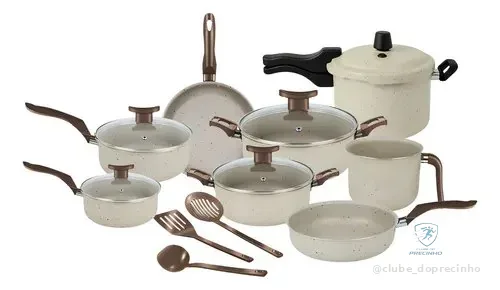 🇧🇷🇧🇷🇧🇷 Jogo De Panelas 11 Peças Dona Chefa Baunilha Antiaderente Com Panela De Pressão 4,5l E Utensílios Nylon