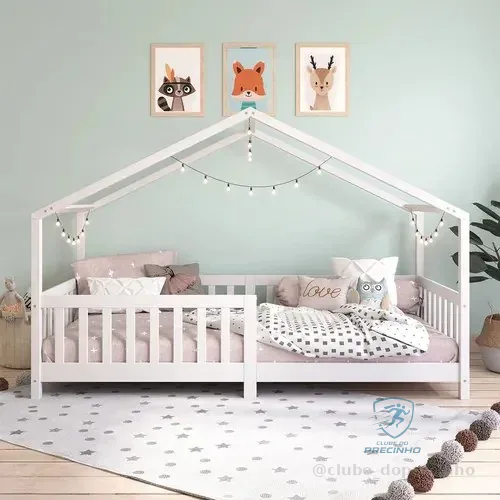 🇧🇷🇧🇷🇧🇷 Cama Montessoriana Madeira Maciça Casa Estrado Lisan Branco