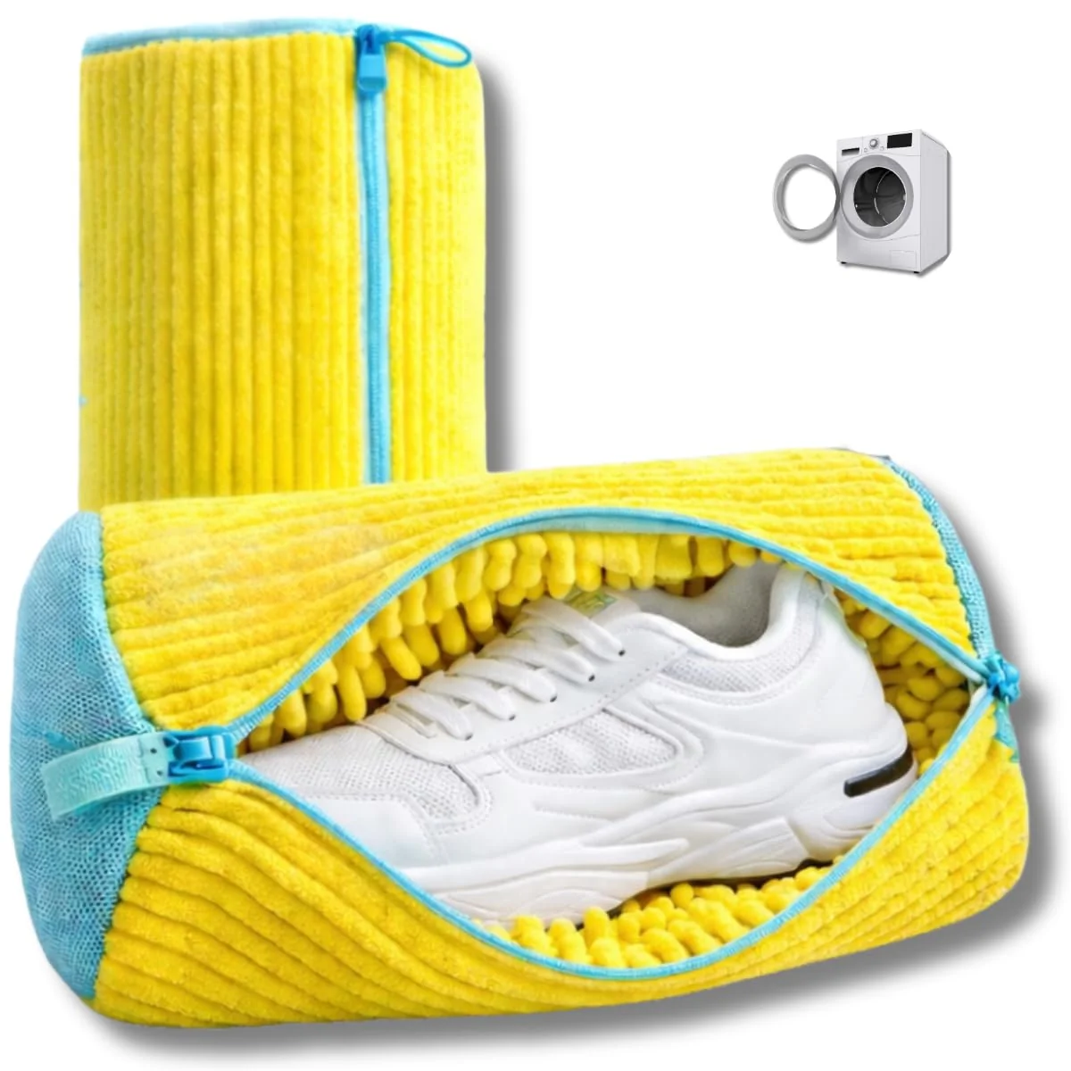 Saco Lavadora de Tênis com Interior Macio, Tecido Respirável, Zíper Reforçado, Amarelo e Azul