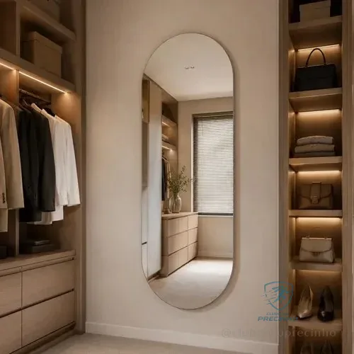Espelho Mirano Berlim Oval 100x40cm Design Lapidado Moderno Suporte