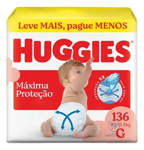 Huggies Fralda Descartável Máxima Proteção G - 136 Un Sem Gênero