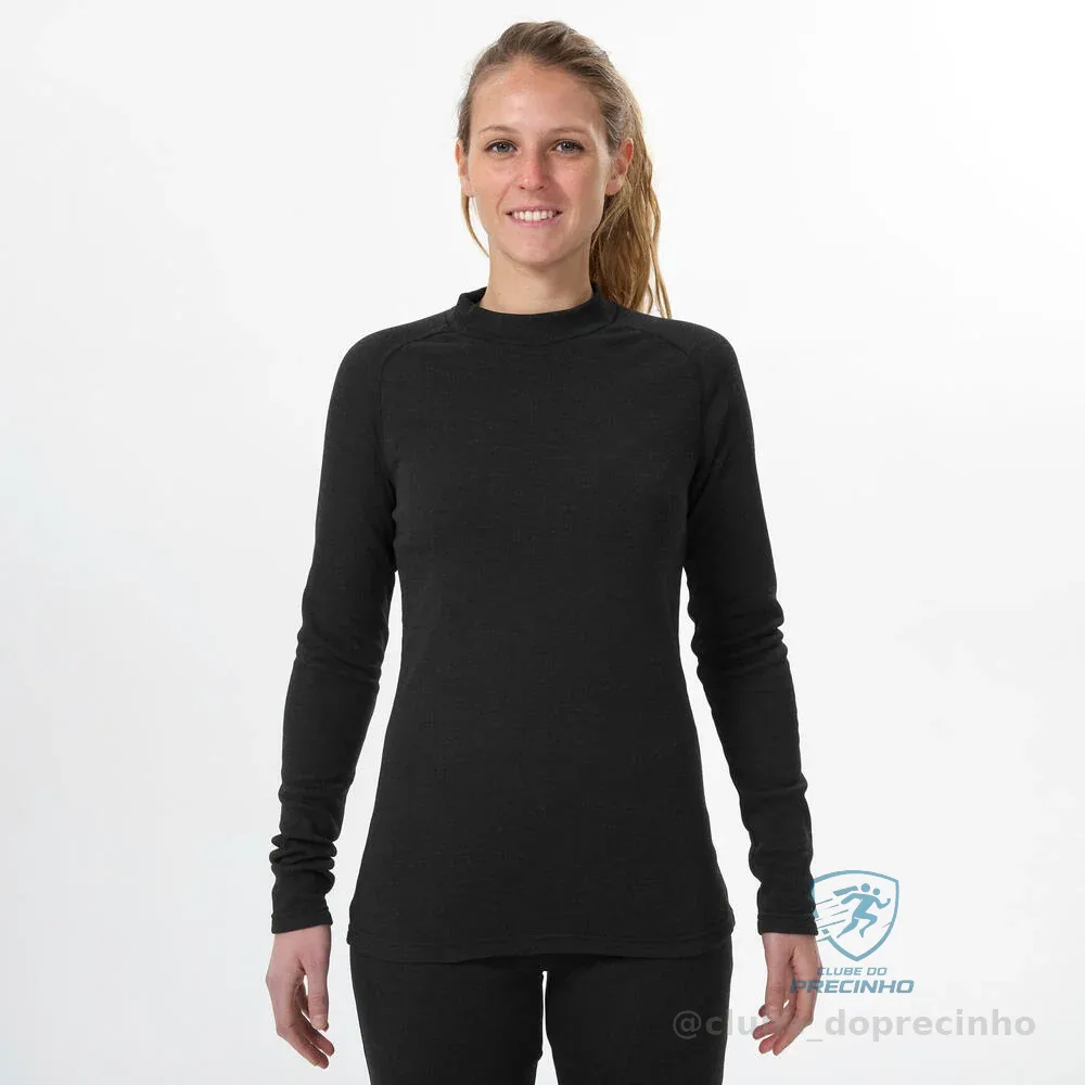 Blusa Segunda Pele Feminina de Esqui Térmica 100 Wedze Preta