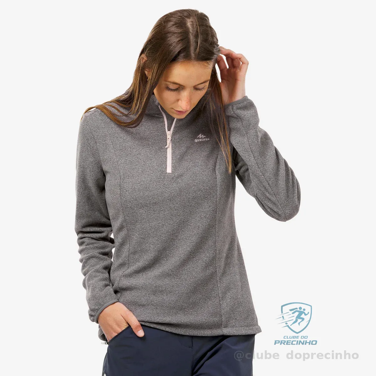Blusa Feminina de Trilha Fleece MH100 Quechua Cinza