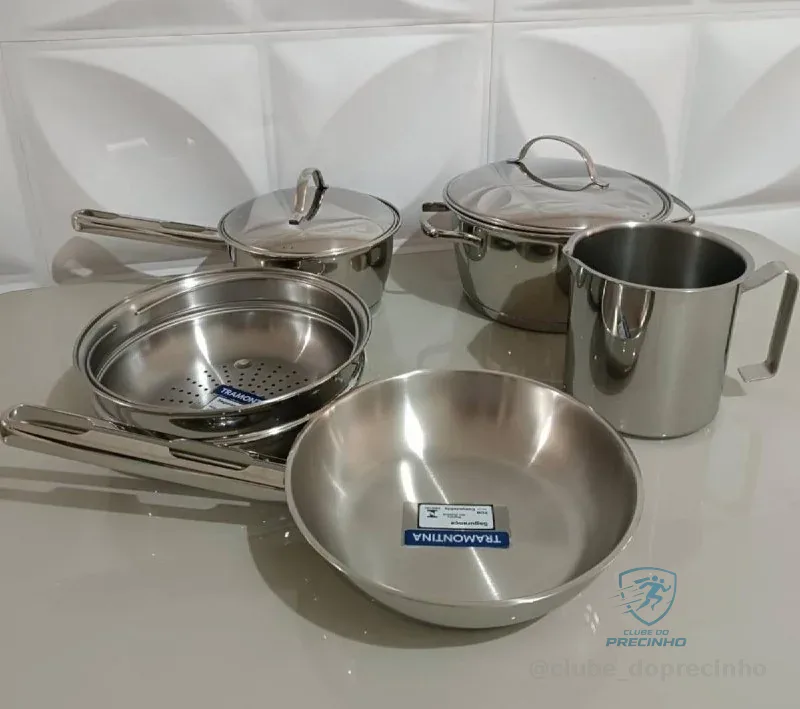 Jogo de Panelas Tramontina Allegra em Aço Inox com Fundo Triplo 5 Peças
