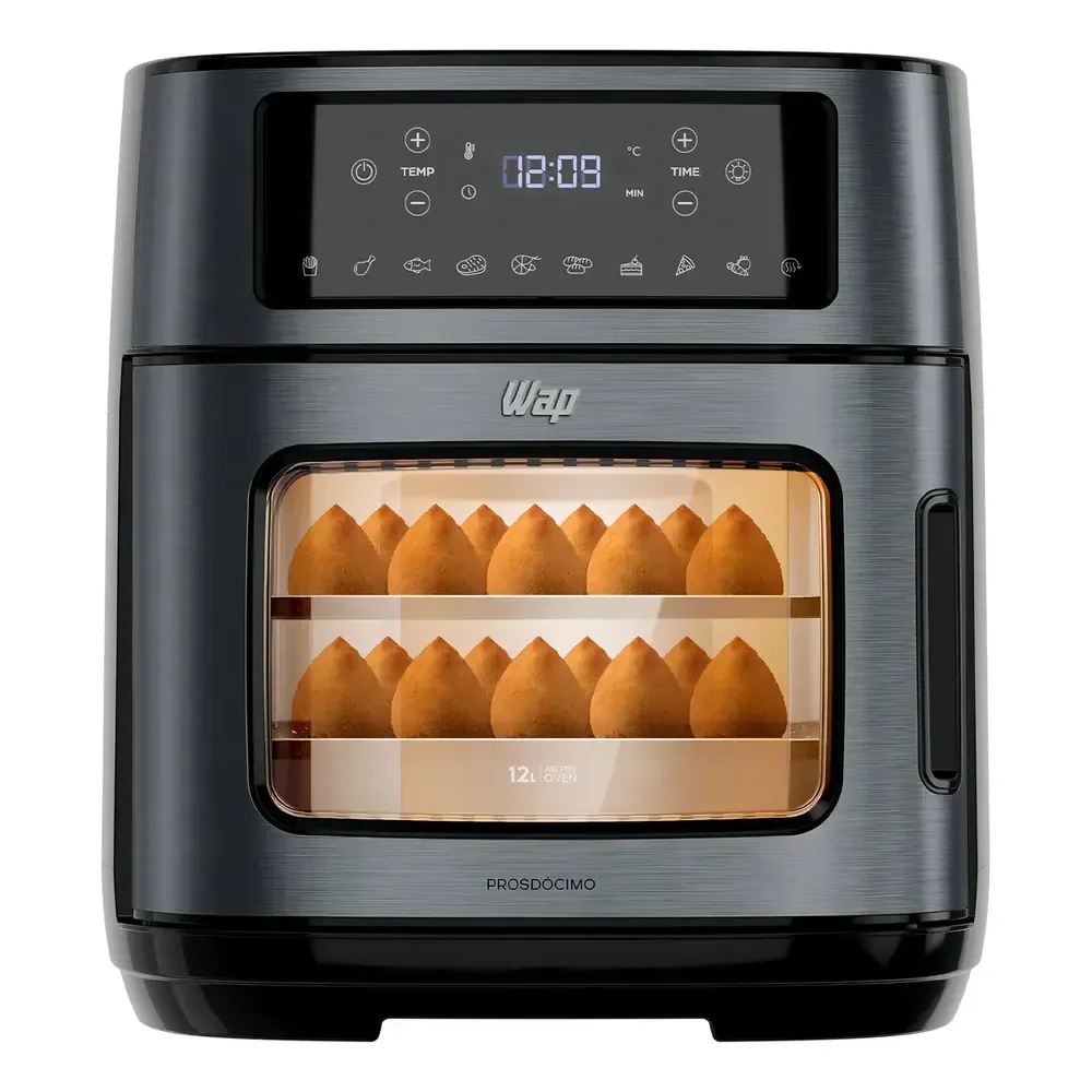Fritadeira Elétrica Air Fryer Oven Black Inox Wap Waod2 12 Litros 4 Em 1 Porta Com Abertura Lateral E Removível 1800w Preto 127v