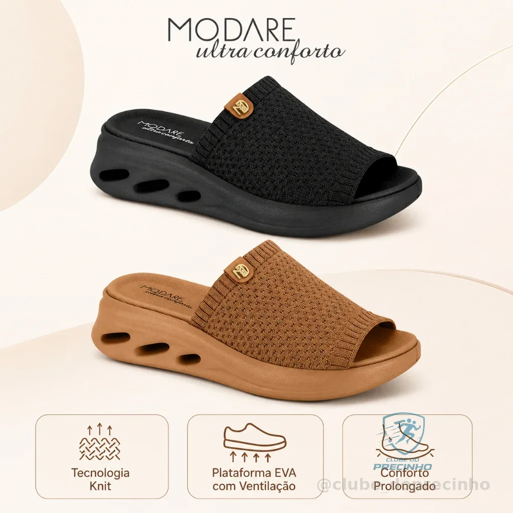 Tamanco Modare Ultraconforto Knit Slide Plataforma Leve Confortavel | Lançamento Original ! Shopee