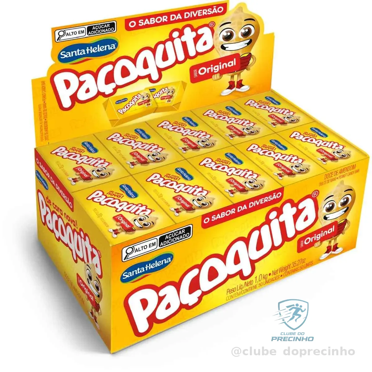 PAÇOQUITA QUADRADA EMBALADA DISPLAY DE 1KG COM 50 UNIDADES DE 20G