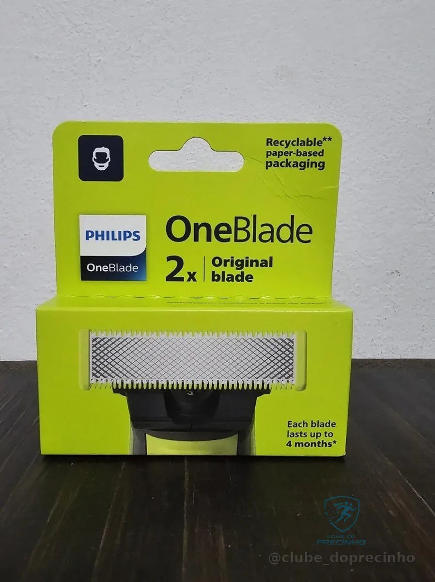 Lâminas de Reposição Originais Philips OneBlade QP220/51 Aço Inoxidável, Raspa, Apara e Contorna - Pacote com 2. Compatível com o barbeador eletrico OneBlade