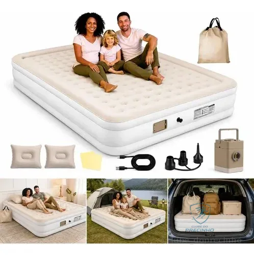 Colchão Inflável Duplo 300kg C/elétrico Bomba+almof Cor Marrom Claro/cama Duplo