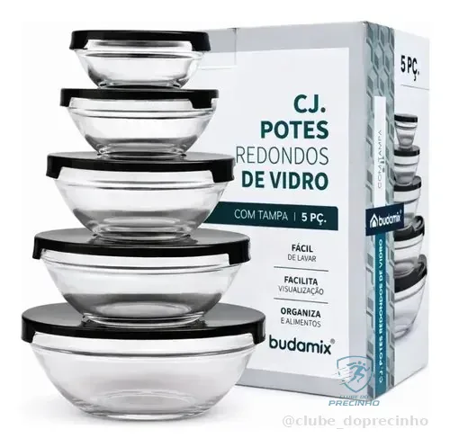 Jogo Potes De Vidro 5 Peças Claro Mantimentos Marmita