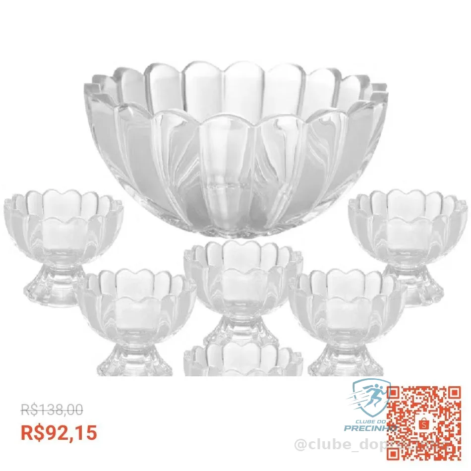 Kit 7 Peças Bowl com 6 Taças de Vidro Para Sobremesa - Wolff