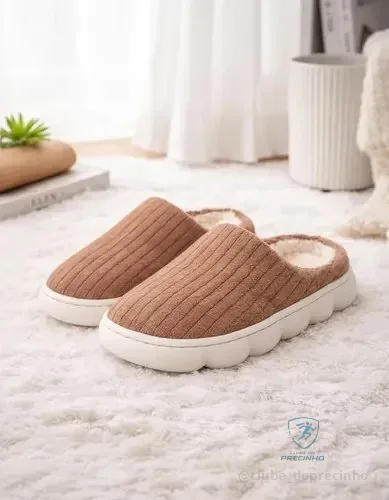 Pantufa Nuvem Antiderrapante Ultra Macio Leve Forrada Fofa Marrom Lisa 37.38 Br