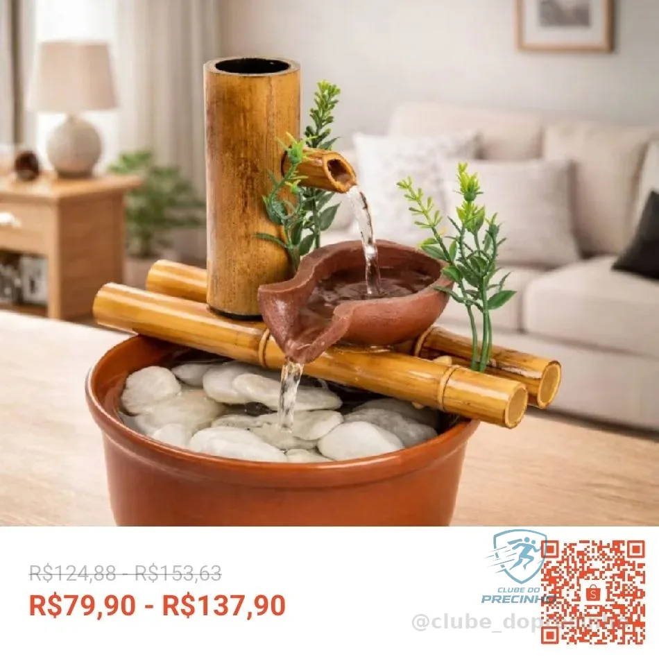 Fonte 2 quedas Decorativa De Mesa Agua Cascata de Bambu 19cm