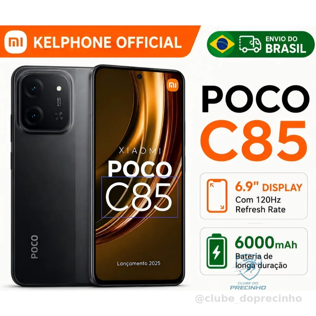 Smartphone Xiaomi POCO C85 4G Tela 6.9" 120Hz Bateria 6000mAh Carga Rápida Dual SIM Celular Original Versão Global 8GB/256GB