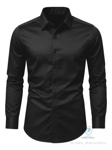 Camisa Social Masculina Slim Fit Premium Passa Facil Preto Liso M
