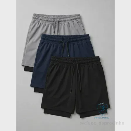 Kit 3 Bermudas 2 em 1 Short Duplo Masculino Academia Treino Preto/Cinza/Marinho - Lisa Mercado Livre