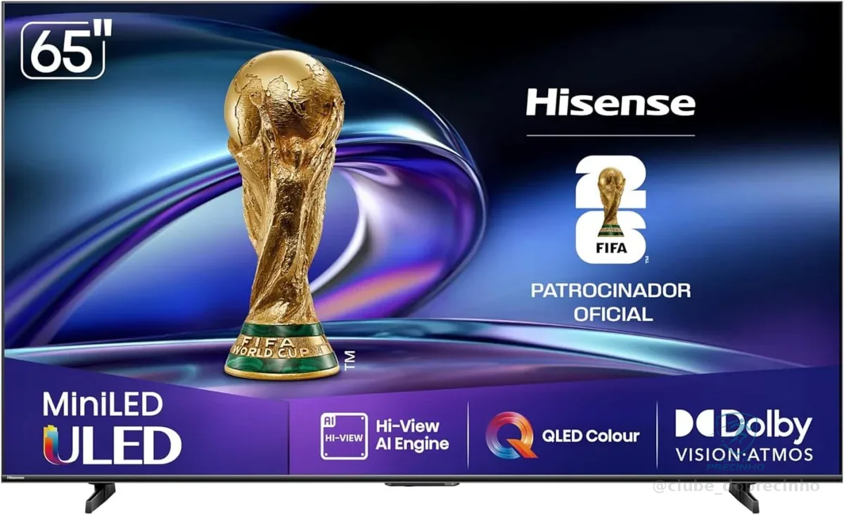 Hisense Smart TV 4K 65" Polegadas 65U6QV Mini LED com Dolby Vision, HDR10+, HDR10+ Adaptive, Dolby Vision IQ, Modo FilmMaker, Dolby Atmos, Compatibilidade Alexa, Google Home