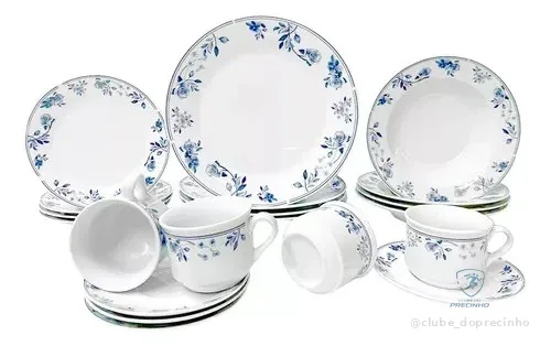Jogo Aparelho De Jantar Mayara Em Porcelana 20 Peças Cor Branco E Azul Hauskraft Florido