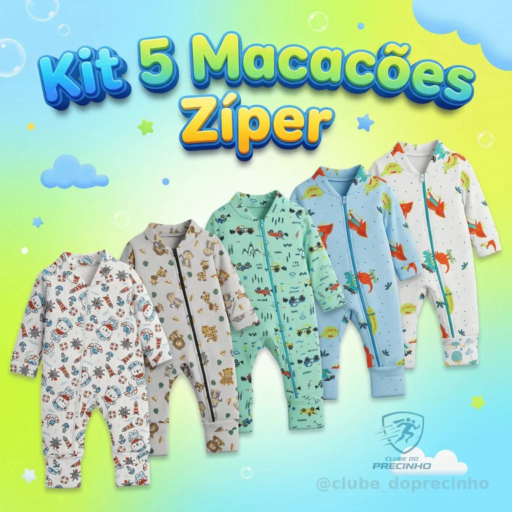 Kit 5 Macacão Estampado Ziper Menino Bebê Algodão Vira Pé Inverno Verao Infantil Macio Macacões Shopee
