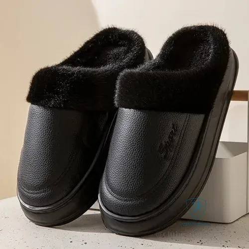 Pantufas De Couro E Algodão Macio