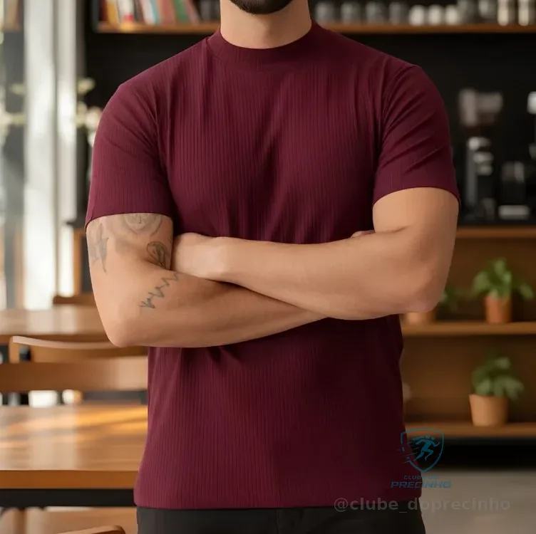 Camiseta Masculina Gola Média Malha Canelada Gola Alta Mercado Livre