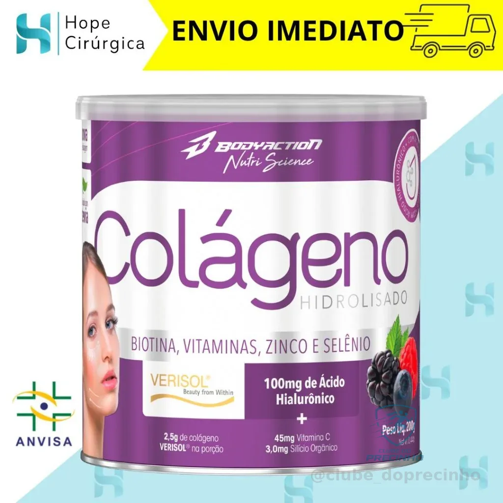 Colágeno Verisol C/ Ácido Hialurônico Silício Orgânico Biotina Coq-10 200g Bodyaction Shopee