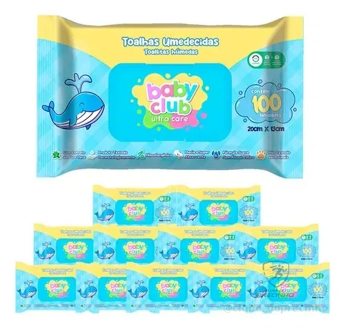 Kit Toalha Umedecida Tradicional 100fls Baby Club 12 Pacotes