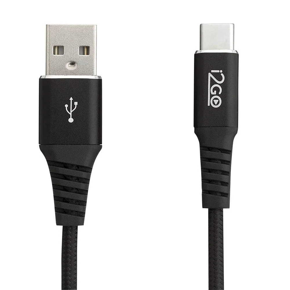 Cabo USB-C I2GO 2m 3A Nylon Trançado Preto - I2GO PRO