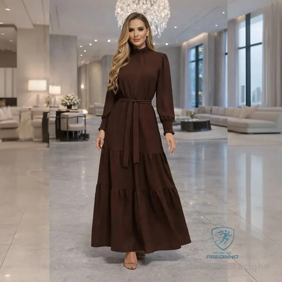 Vestido Longo Feminino Manga Longa Gola Alta Evangélico Luxo Mercado Livre