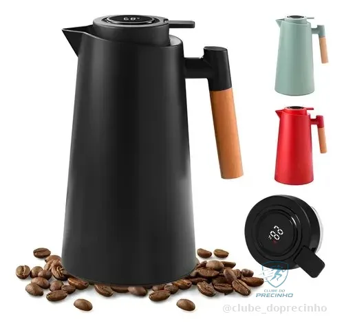 Garrafa Térmica 1 Litro Com Termômetro Led Para Chás / Café Preto