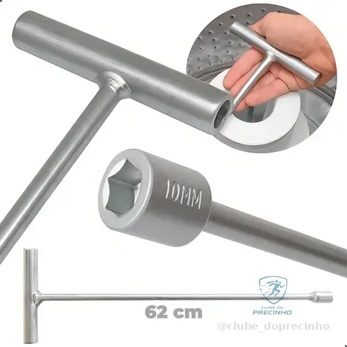 Chave T 10mm Canhão Longa Remover Parafuso Agitador Universal 62cm Lm08 Lm06 Electrolux Brastemp Consul Fazer Limpeza Máquina De Lavar Killrex Zincado