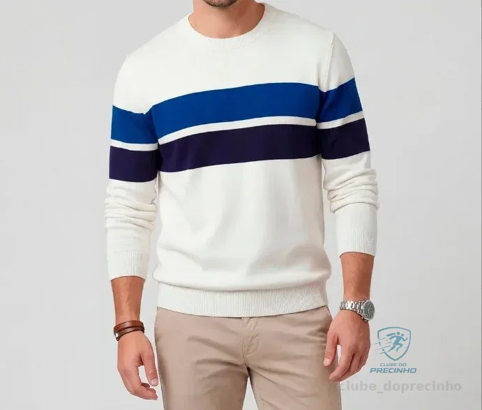 Suéter Masculino Comfort Tricot Listrado Diametro Branco Mercado Livre