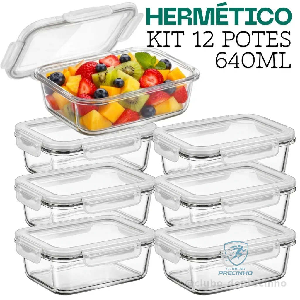 Pote Hermético Marmita Vidro Tampa Trava 640ml Premium Fitness Shopee