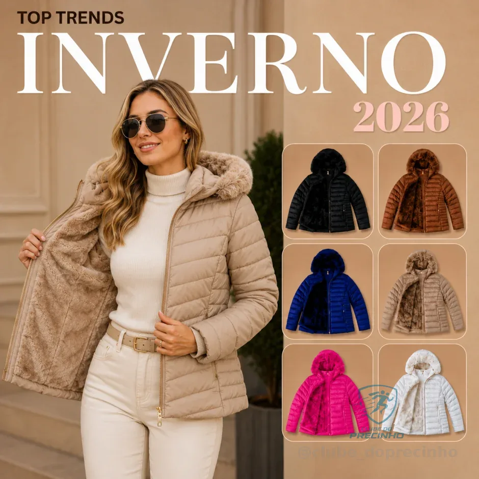 Jaqueta Bobojaco Forrada Puffer Feminina Inverno Capuz Removivel Impermeavel Frio Peluciada Shopee
