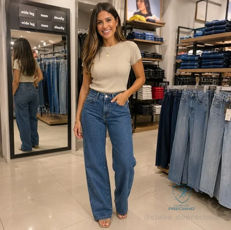 Calça Jeans Feminina Wide Leg Marmorizada 100% Algodão Mercado Livre