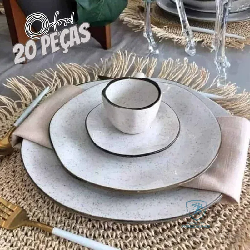 Aparelho De Jantar E Chá Ryo Maresia 20 Peças Branco E Marrom Oxford