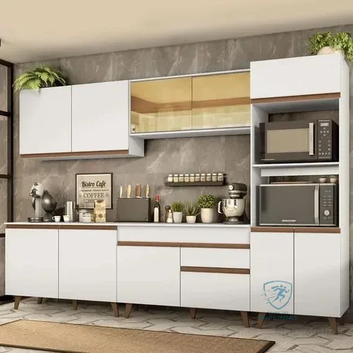 Armário De Cozinha Completa Modulada Com Balcão Para Cooktop Madesa Reims Grrm31000109 Com Armário Branco