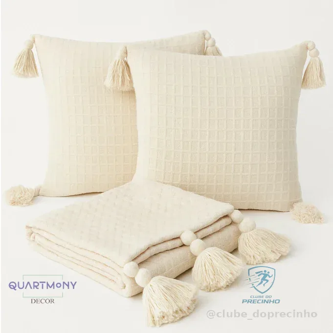 Kit Pompom Peseira Completo Para Cama Sofá ( Peseira + Capa De Almofada ) Decorativa Moderno Shopee