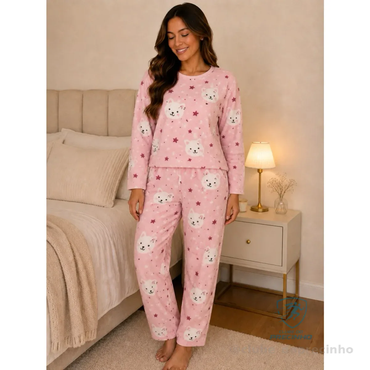 Pijama Feminino em Fleece Slim e Plus - Malha Quentinha Shopee