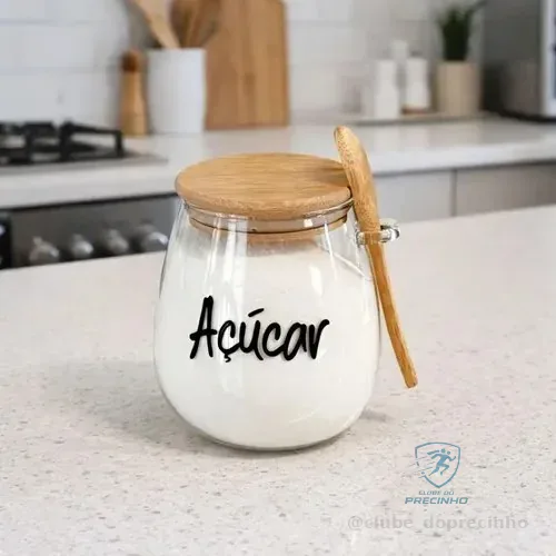 Pote Hermetico Com Tampa E Colher De Bambu Personalizado